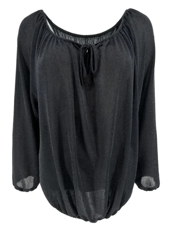 Ballon blouse met strik in de hals glitter DOTTED zwart