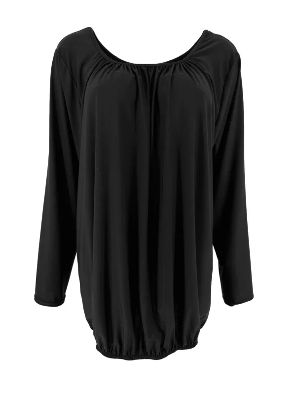 Basic ballon shirt met LANGE MOUW travelstof uni zwart bds