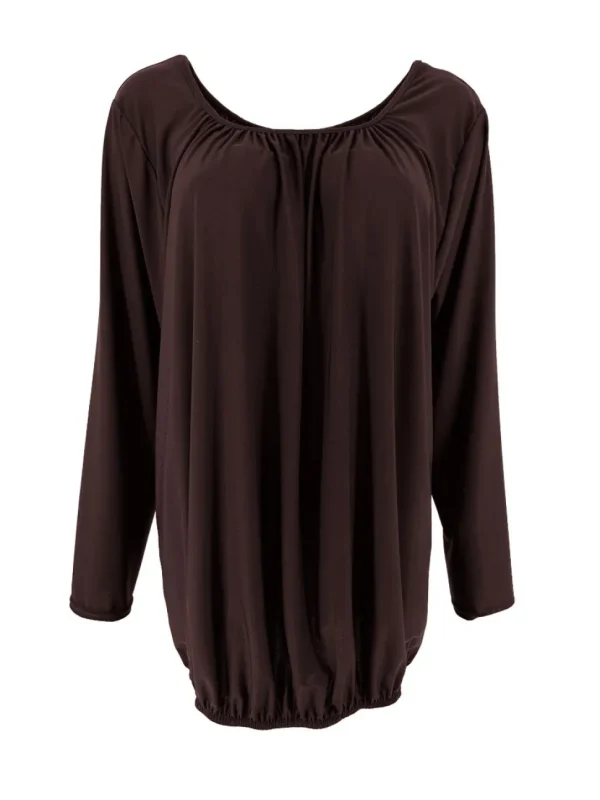 Basic ballon shirt met LANGE MOUW travelstof uni donker bruin bds