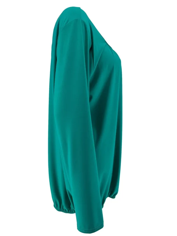 Basic ballon shirt met LANGE MOUW travelstof uni turquois. bds