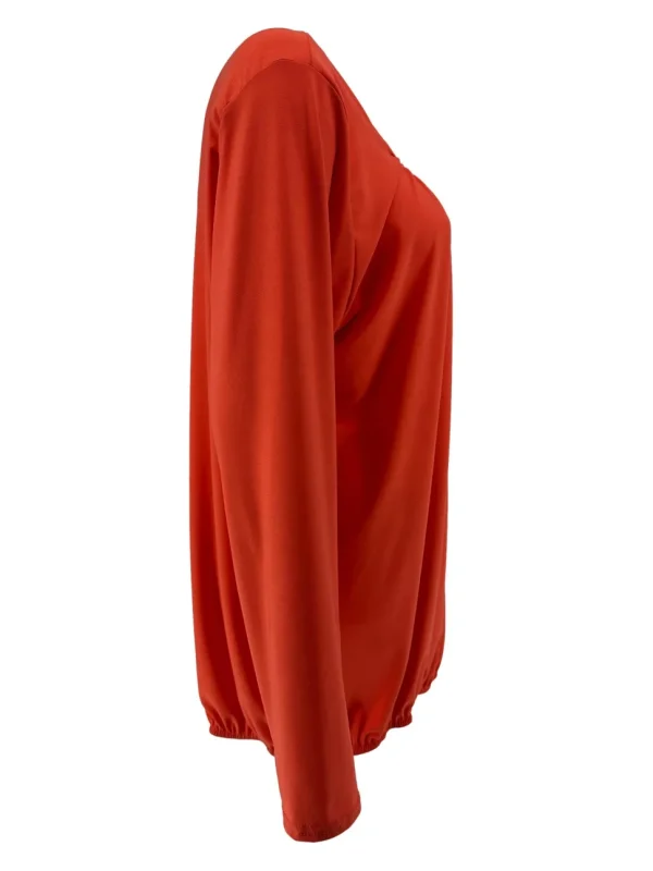 Basic ballon shirt met LANGE MOUW travelstof uni koraal. bds