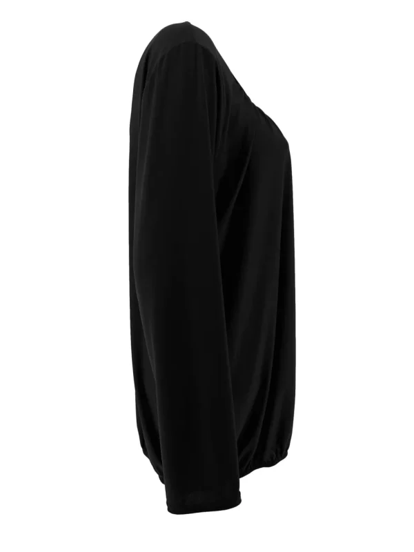 Basic ballon shirt met LANGE MOUW travelstof uni zwart bds