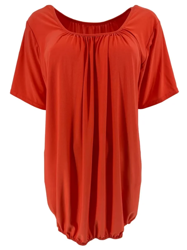 Basic ballon shirt TRAVELSTOF met korte mouw uni koraal