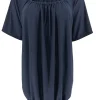 Basic ballon shirt TRAVELSTOF met korte mouw uni donker blauw