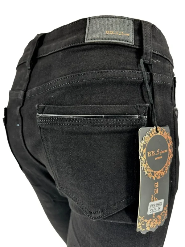 B.B.S skinny jeans met leder bandje zwart (S6860). TKJ