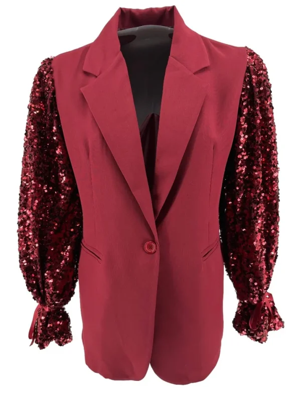 Blazer met knoopjes en PAILLETTEN mouw uni bordeaux