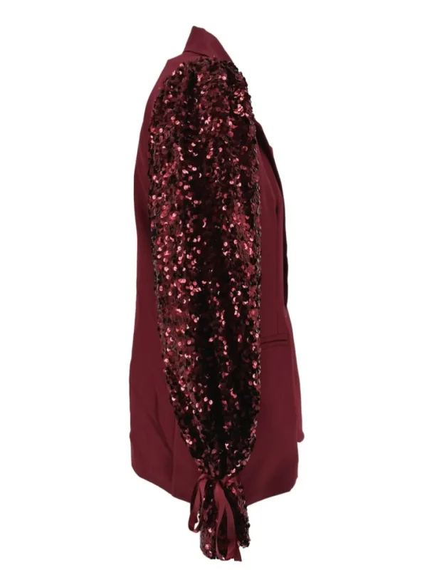 Blazer met knoopjes en PAILLETTEN mouw uni bordeaux