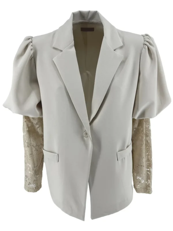 Blazer met pofmouw en kant Tess beige