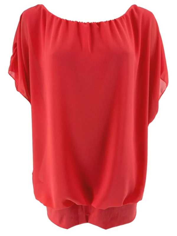 Blouse brede boord met korte mouw Noah uni koraal