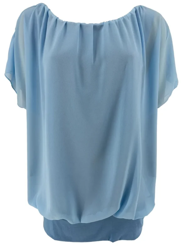Blouse brede boord met korte mouw Noah uni licht blauw
