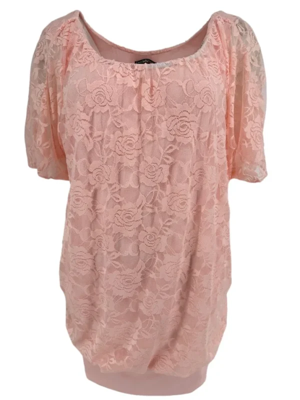 Blouse brede boord met korte mouw en kant licht roze