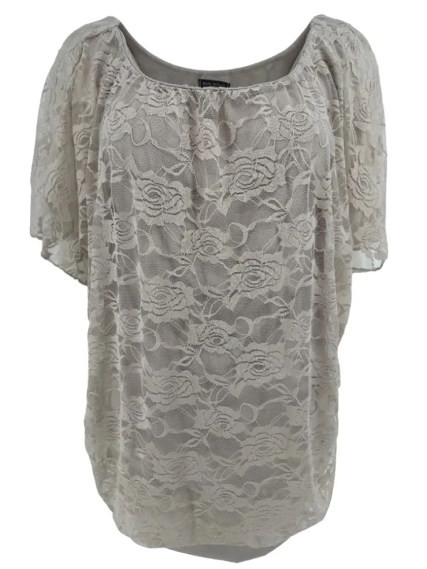 Blouse brede boord met korte mouw en kant taupe