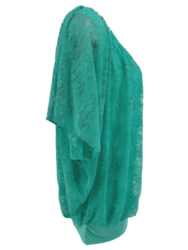 Blouse brede boord met korte mouw en kant mint