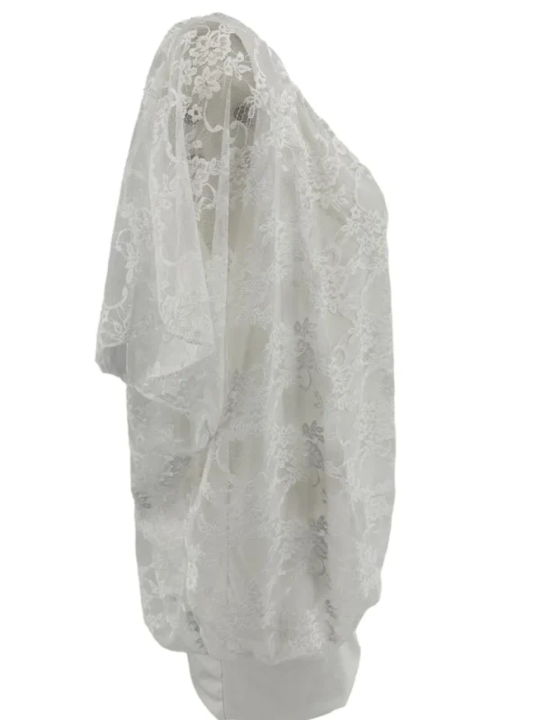 Blouse brede boord met korte mouw en kant off-white