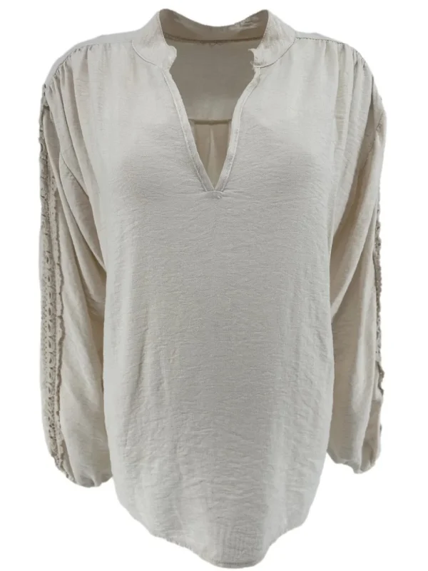 Blouse in linnen-look met circle werking op de mouw beige