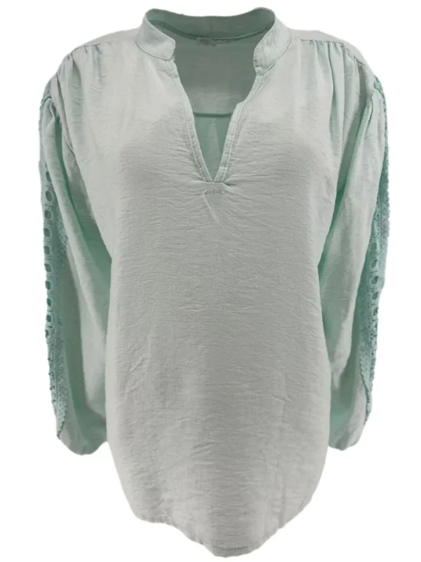 Blouse in linnen-look met circle werking op de mouw mint