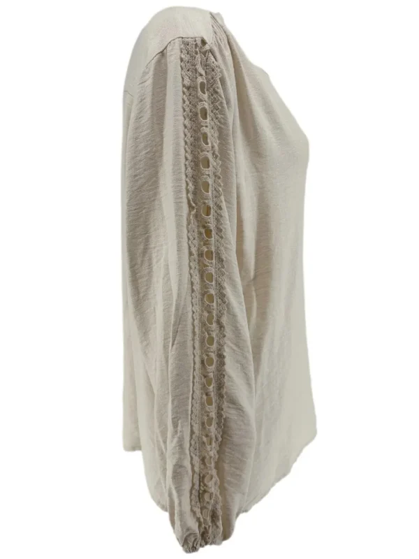 Blouse in linnen-look met circle werking op de mouw beige
