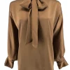 Blouse in satijn-look met strik in de hals Heidi bruin