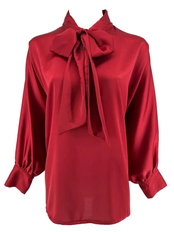 Blouse in satijn-look met strik in de hals Heidi rood