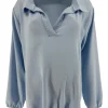 Blouse met elastiek aan de onderzijde en kraag Jetta licht blauw
