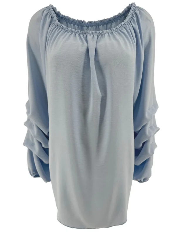 Blouse met elastieke hals en ophaal mouw Christine licht blauw