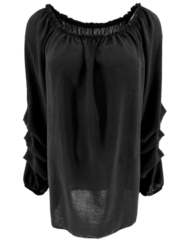 Blouse met elastieke hals en ophaal mouw Christine zwart