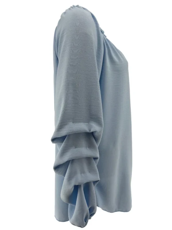 Blouse met elastieke hals en ophaal mouw Christine licht blauw