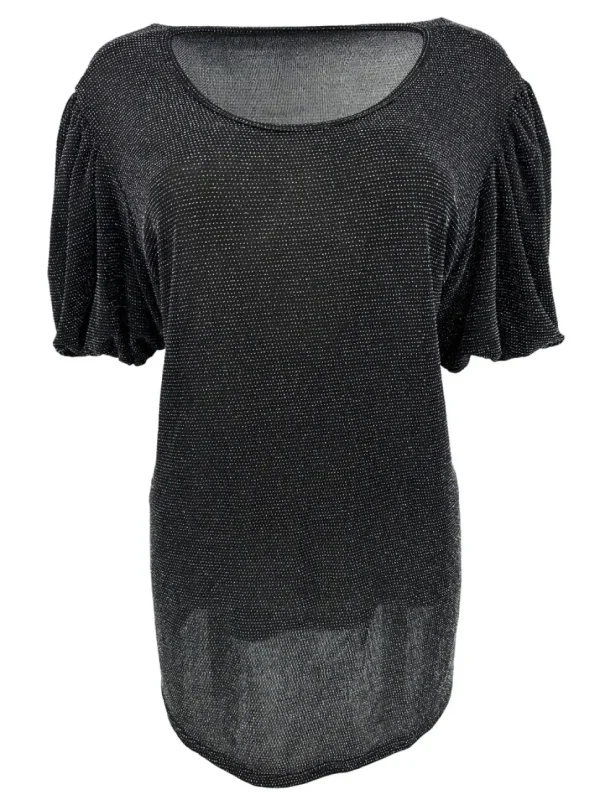 Blouse met glitter en korte pofmouw DOTTED Snowy zilverSALE #gde