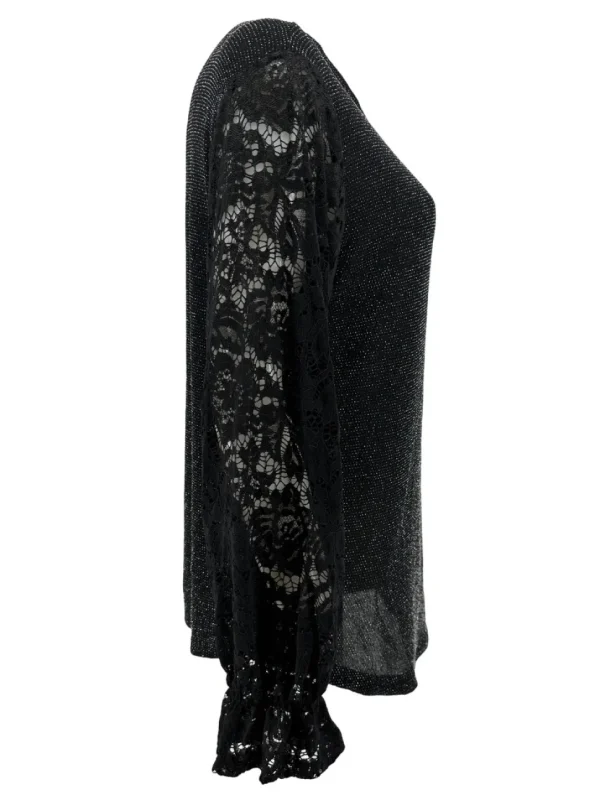 Blouse met GLITTER en ronde hals met kanten mouw Blaire zilver
