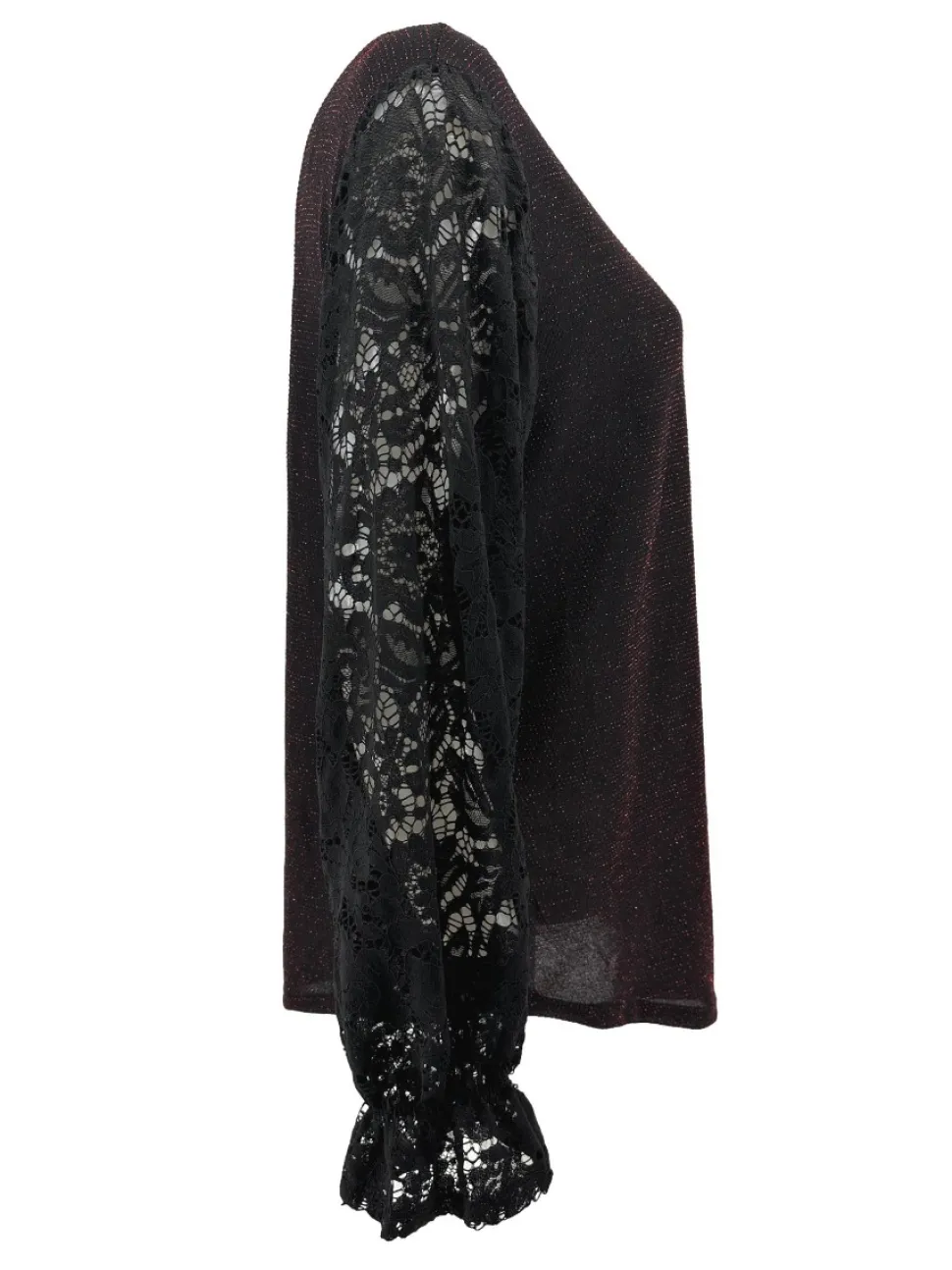 blouse_met_glitter_en_ron_1.webp Blouse met GLITTER en ronde hals met kanten mouw Blaire rood