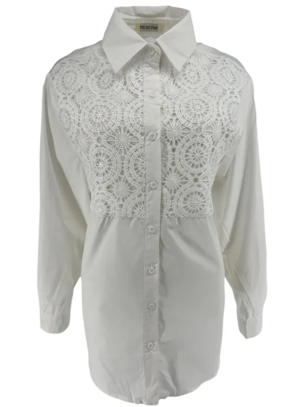 Blouse met halve werking aan de voorzijde mandala off-white (W8697)