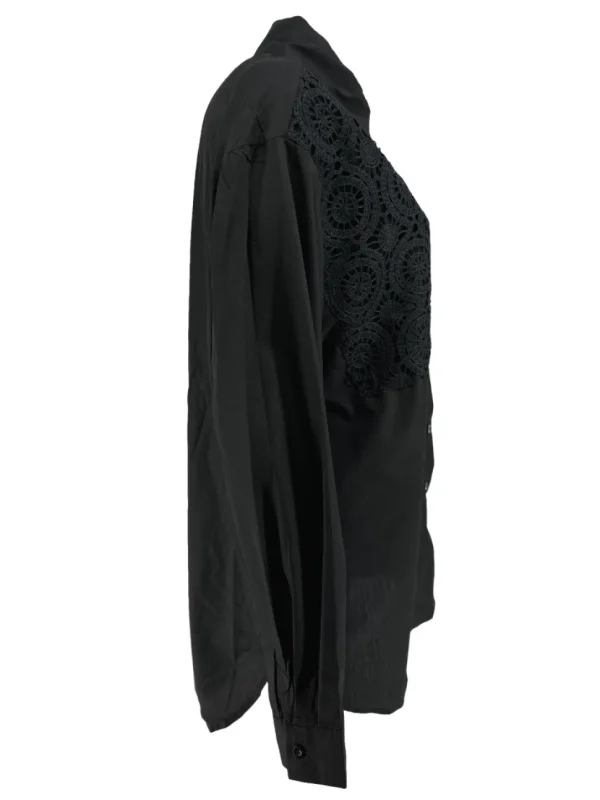 Blouse met halve werking aan de voorzijde mandala zwart (W8697)