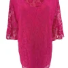 Blouse met kant en v-hals met volant mouw Cindy fuchsia