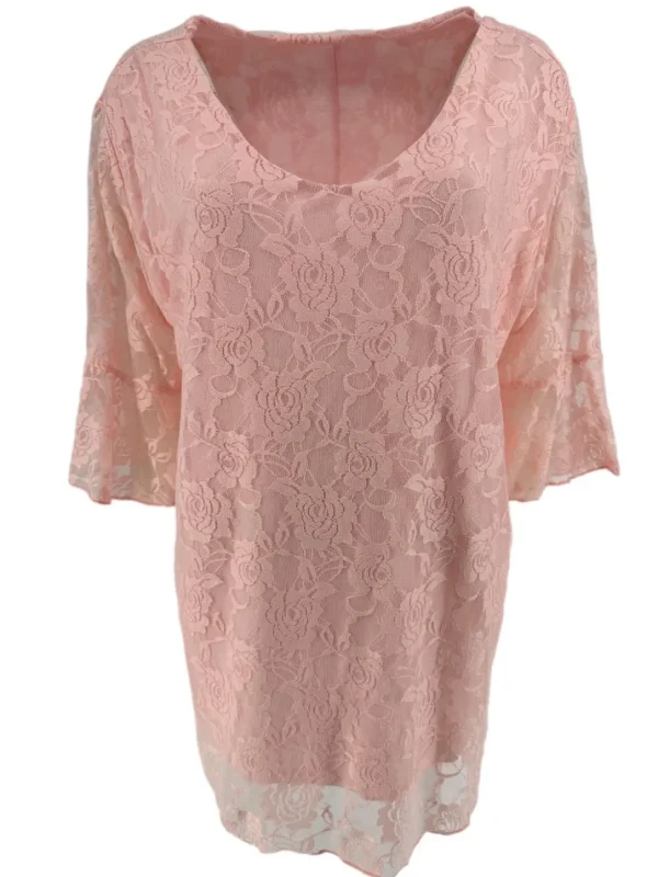 Blouse met kant en v-hals met volant mouw Cindy licht roze