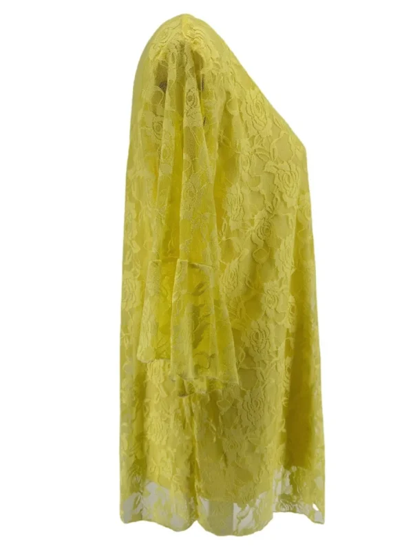 Blouse met kant en v-hals met volant mouw Cindy geel