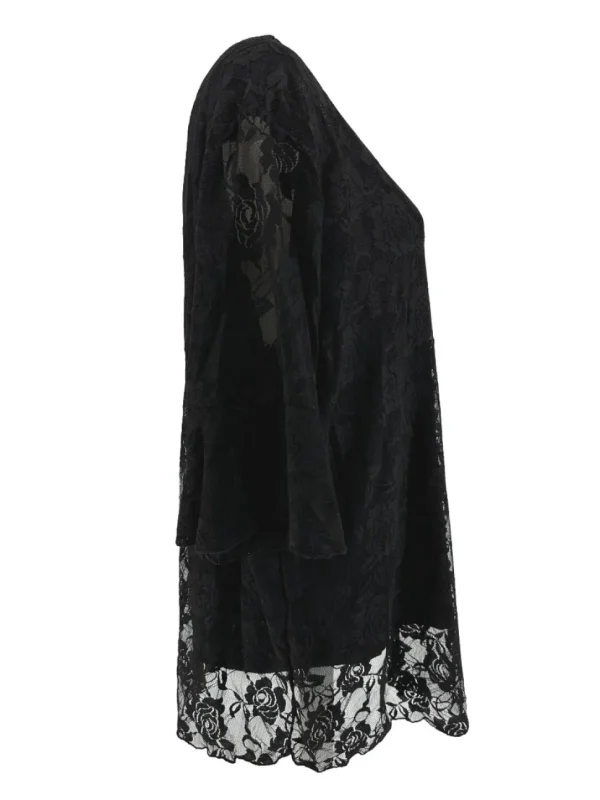 Blouse met kant en v-hals met volant mouw Cindy zwart
