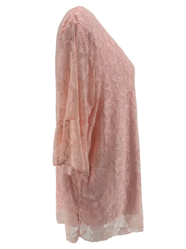 Blouse met kant en v-hals met volant mouw Cindy licht roze