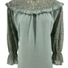 Blouse met kanten mouw en ruffle Ami oud groen