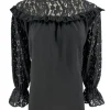 Blouse met kanten mouw en ruffle Ami zwart