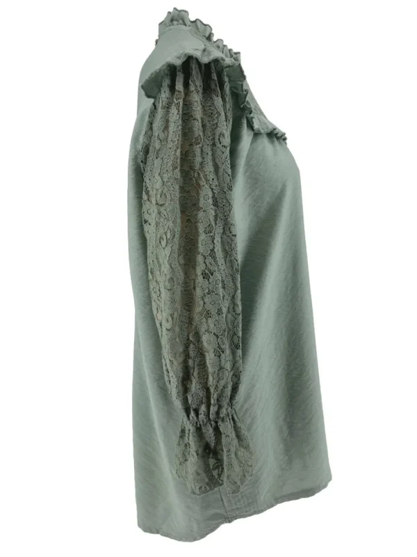 Blouse met kanten mouw en ruffle Ami oud groen