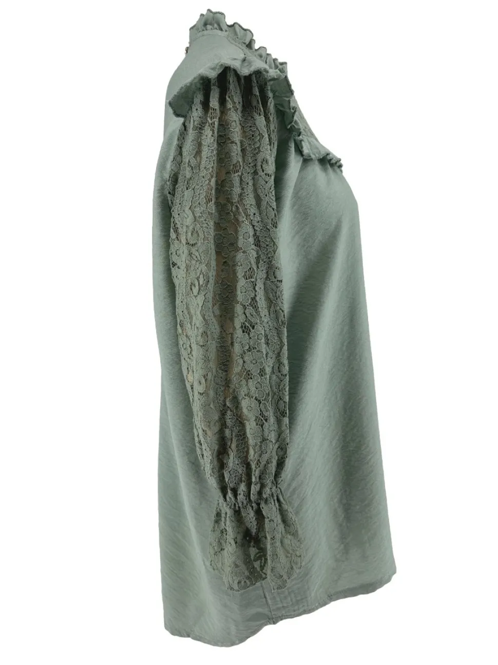 blouse_met_kanten_mouw_en_1-1.webp Blouse met kanten mouw en ruffle Ami oud groen