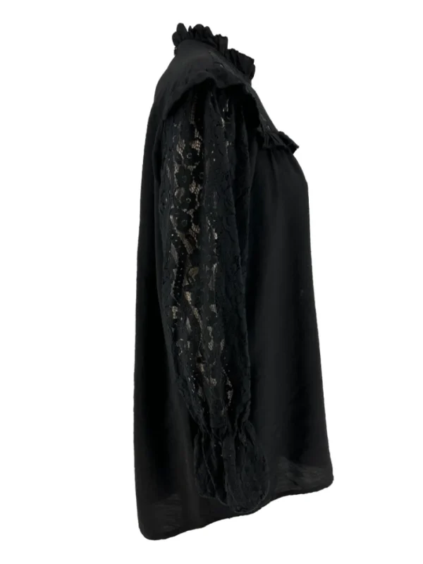Blouse met kanten mouw en ruffle Ami zwart