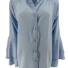 Blouse met knoopjes en opstaande boord Brigit licht blauw