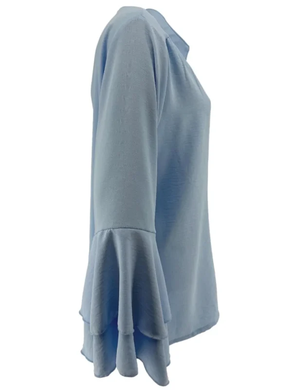 Blouse met knoopjes en opstaande boord Brigit licht blauw