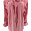 Blouse met koordje aan de hals Polly uni licht roze