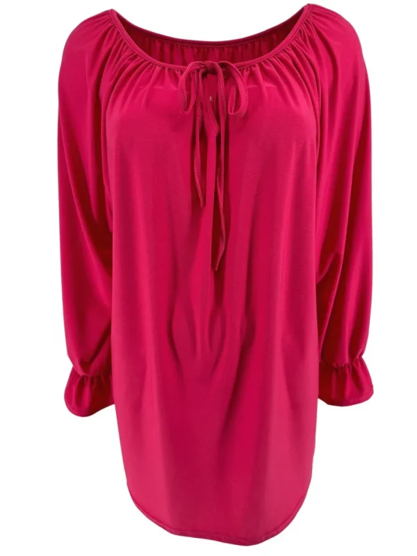 Blouse met koordje aan de hals Polly uni fuchsia