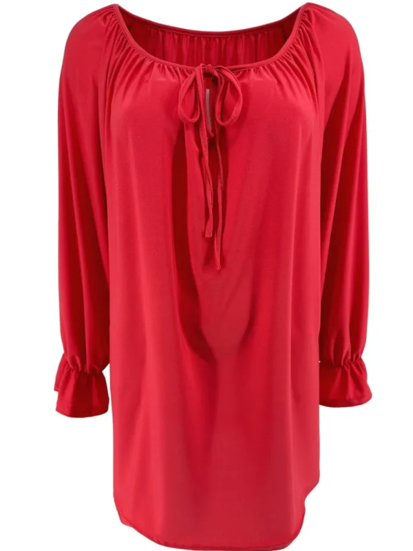 Blouse met koordje aan de hals Polly uni koraal