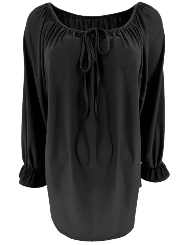 Blouse met koordje aan de hals Polly uni zwart