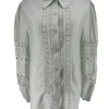 Blouse met kraag en circle broderie licht groen (W8666)