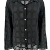 Blouse met kraag en kanten rand Tekna zwart (GBD)